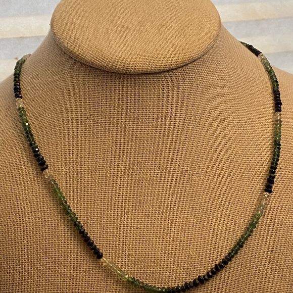 Green black and clear tourmaline necklace on a 925 sterling silver chain - Picture 9 of 11